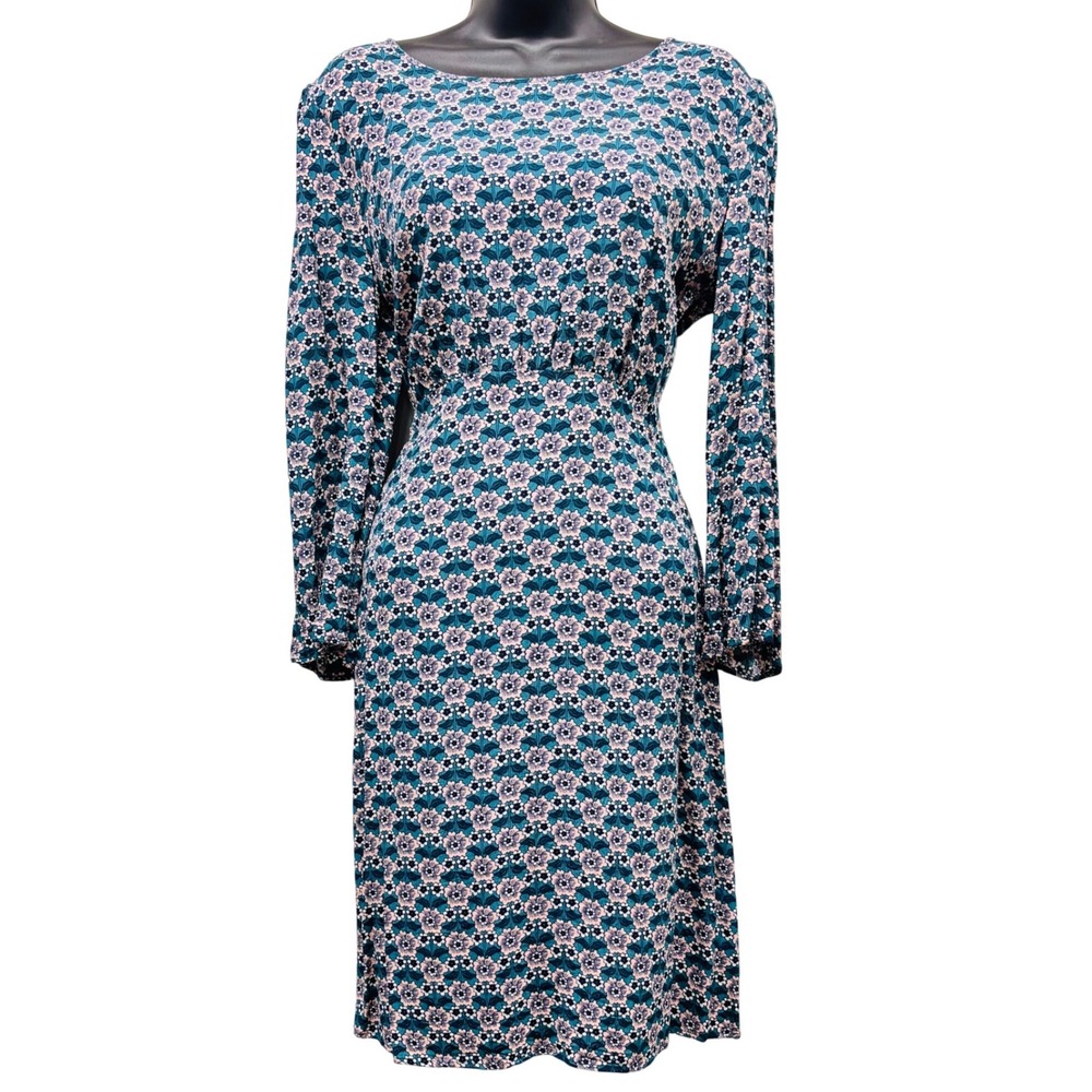 Boden Teal Pink Floral Long Sleeve Viscose Dress WW225 Size 8R